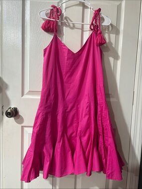 RHODE Hot Pink Tassel-Shoulder Flared Sundress